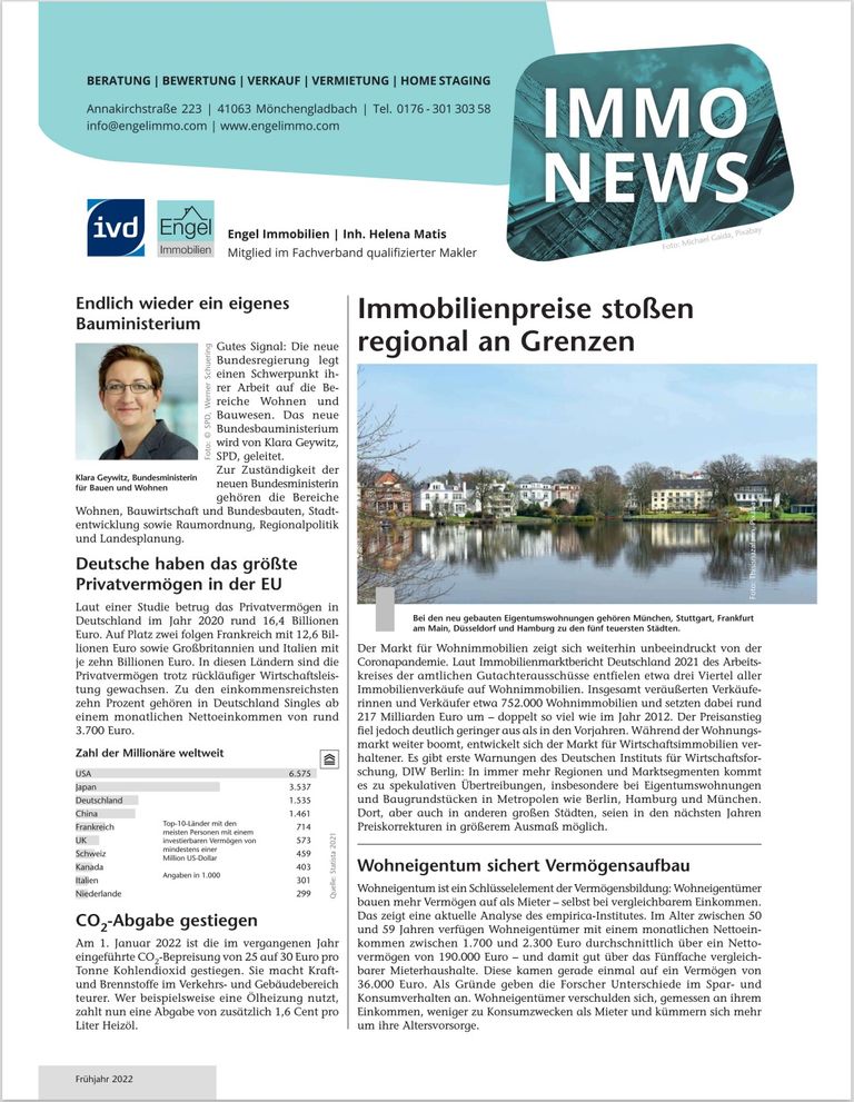 UNSER SERVICE - IHR VORTEIL UND ERFOLG!  Ab sofort informieren wir Sie über die aktuellen Immobilien Themen, Innovationen, gesetzlichen Regelungen und noch viel mehr.   Bleiben Sie auf dem neusten Stand der Dinge, schöpfen Sie alle Förderungsmöglichkeiten aus bei Modernisierung oder Neubau von Ihrem neuen Zuhause.   Verfolgen Sie die spanenden Entwicklungen in diesem lebendigen Markt als Selbstnutzer oder Kapitalanleger! 